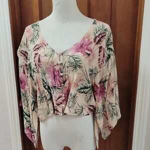 Amuse Society Tropical Floral Blouse - Pink and Green